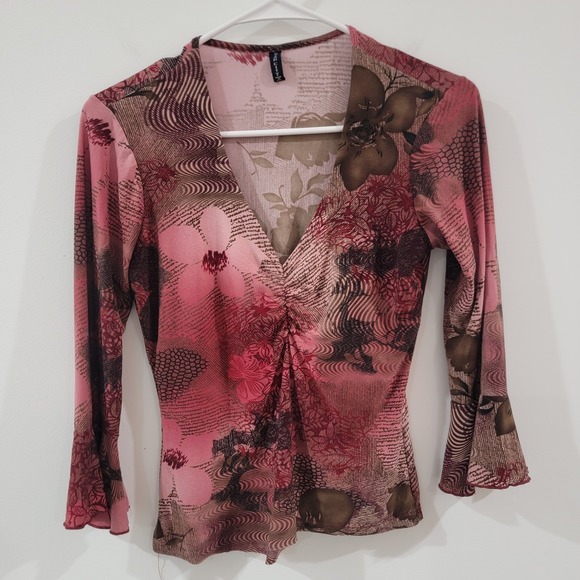 Tops - Y2K Top Size Medium Cherry Blosson Asian Bell Sleeve 90S Pop